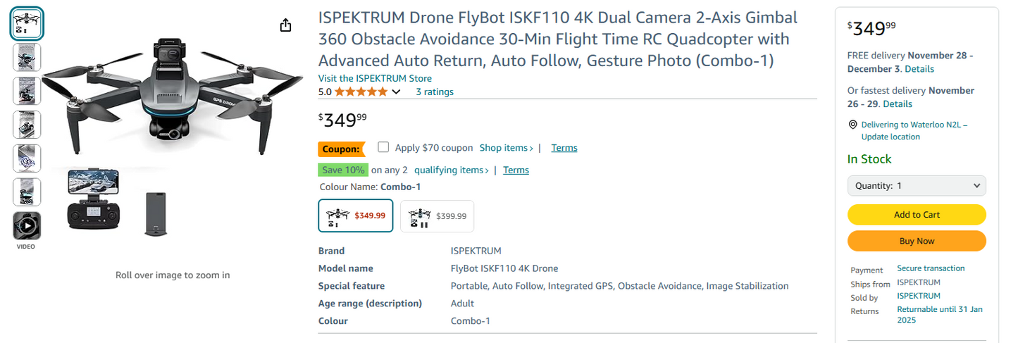 FlyBot ISKF110 4K Drone | 2-Axis Gimbal